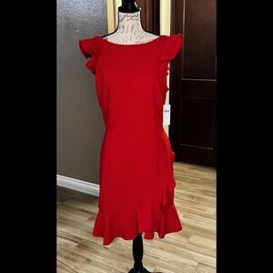 Donna Morgan Red Dress with Ruffle Details - Size 14